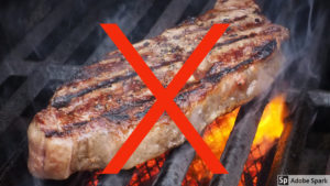 Steak with red cross over it for cutting carbon article